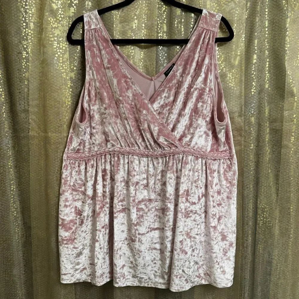 Torrid Light Pink Crushed Velvet Surplice Babydoll Tank Blouse 3X NWT